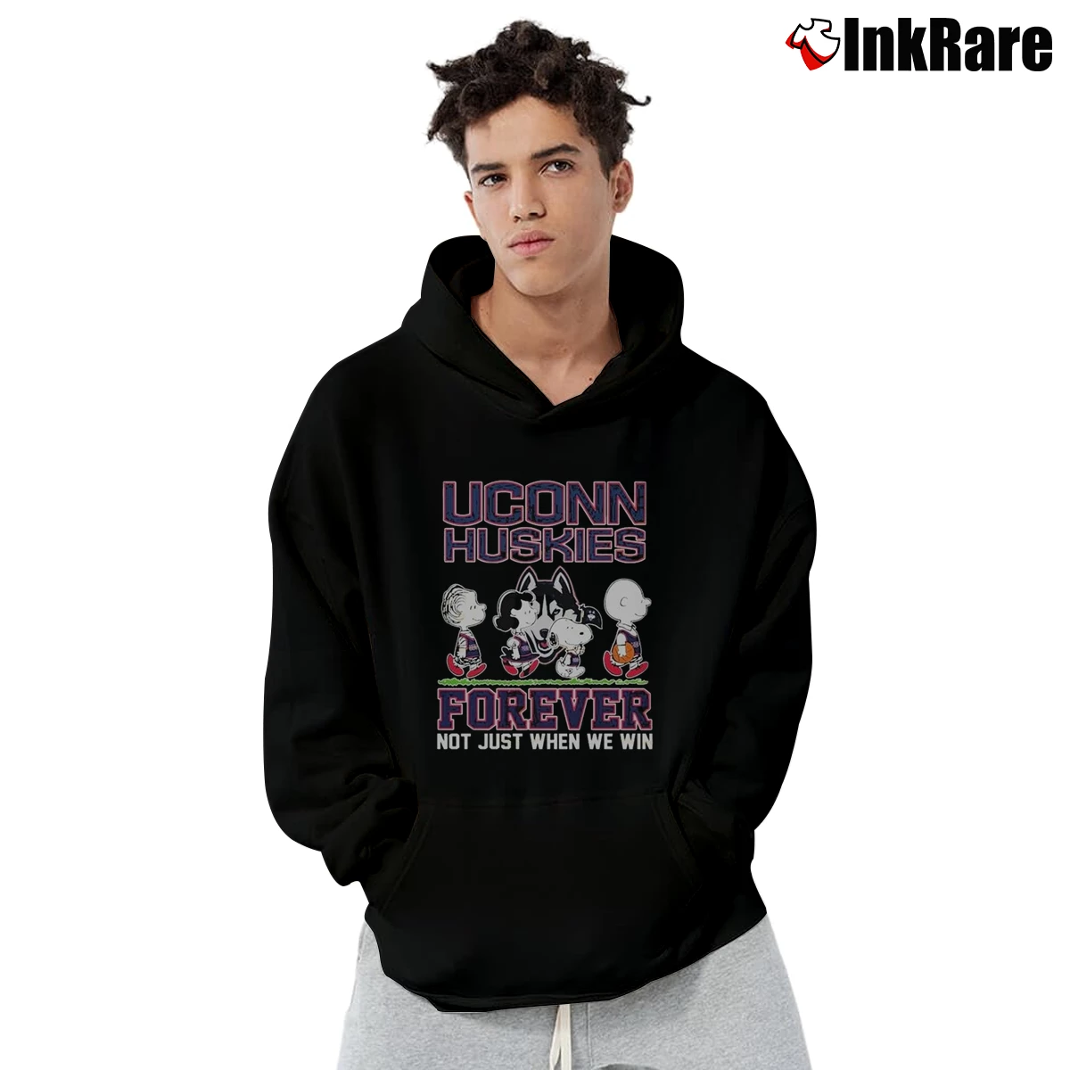 Men’s Uconn Huskies Forever Not Just When We Win Snoopy And Friends Pullover Hoodie in black | Cozy, Durable, Modern Fit