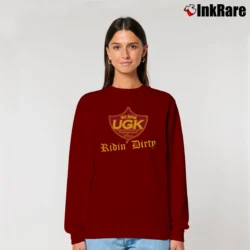 Women’s UGK Hip Hop Duo Logo Southern Rap Relaxed Sweatshirt in maroon | Soft, Laid-Back Vibe