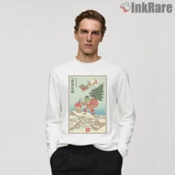 Ukiyoe Holiday Villain Grinch Parody Art Shirt on white long sleeve shirt for men graphic tee