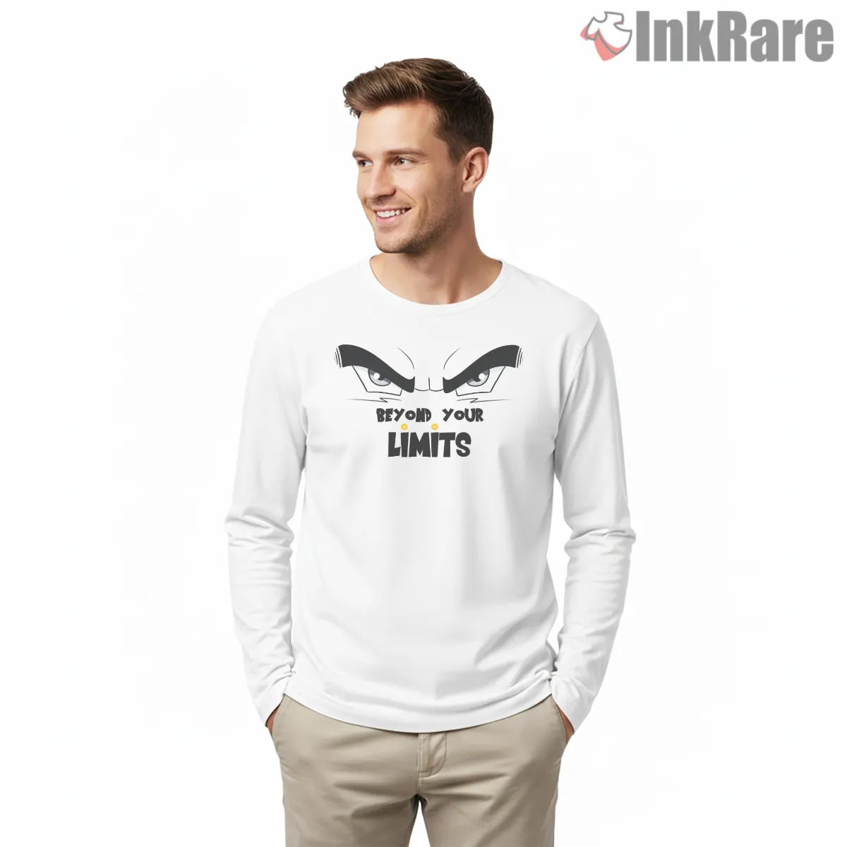 Ultra Instinct Goku Determined Eyes Graphic Long Sleeve White Ultra Instinct Goku Determined Eyes Graphic Shirt on white long sleeve shirt for men graphic tee