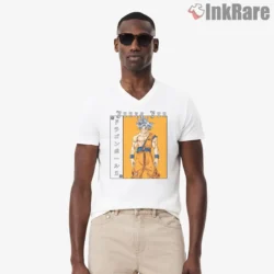 Ultra Instinct Goku Martial Warrior Poster Shirt on white v-neck shirt for men graphic tee