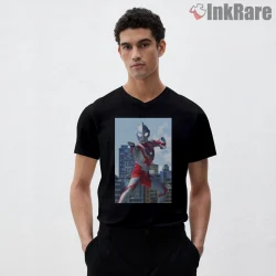 Ultraman City Defender Live Action Style Shirt on black v-neck shirt for men graphic tee