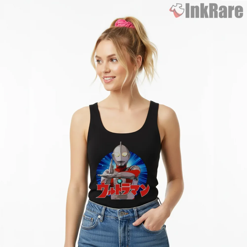 Ultraman Classic Beam Attack Portrait Shirt on black tank top for women graphic tee