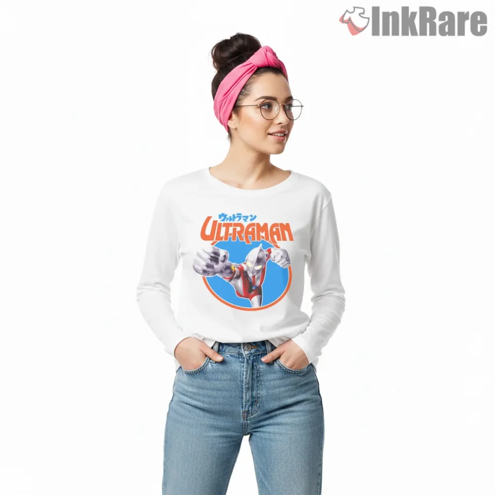 Ultraman Classic Flying Punch Retro Poster Shirt on white long sleeve shirt for women graphic tee