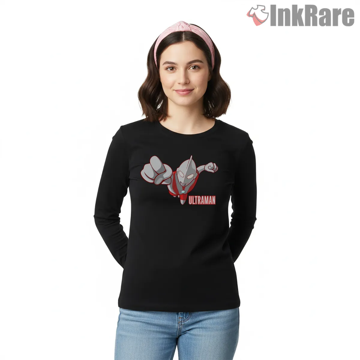 Ultraman Dynamic Flying Punch Hero Long Sleeve Black Ultraman Dynamic Flying Punch Hero Shirt on black long sleeve shirt for women graphic tee