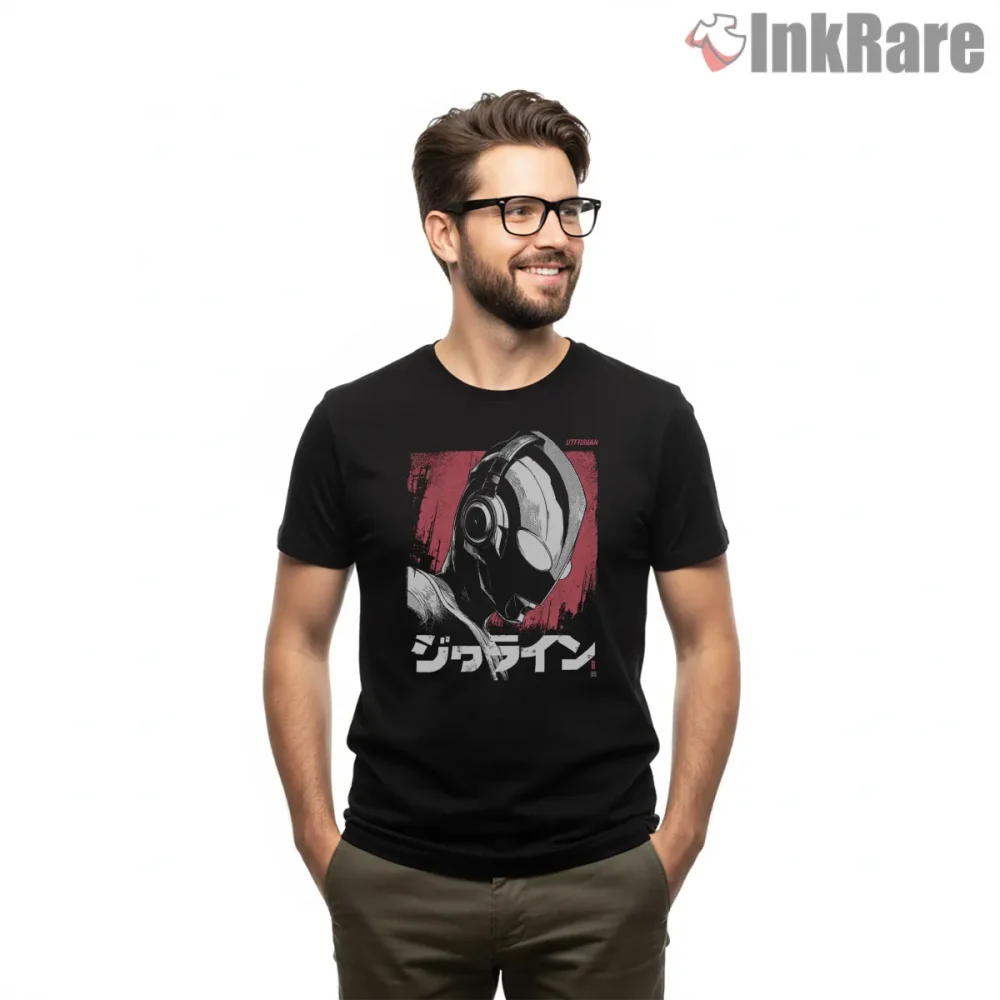 Ultraman Headphones Street Art Portrait Shirt on black short sleeve shirt for men graphic tee