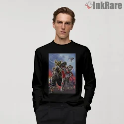 Ultraman Kaiju Battle Epic Fight Scene Shirt on black long sleeve shirt for men graphic tee