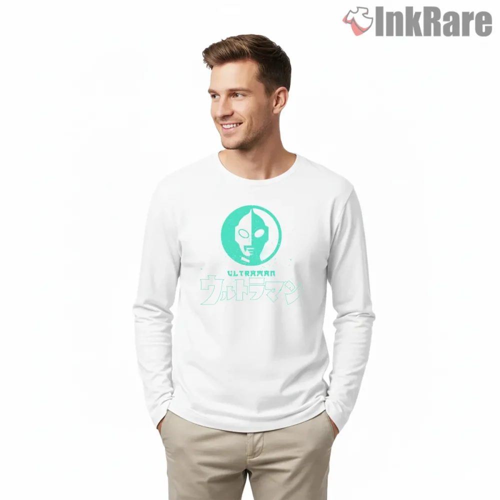 Ultraman Minimalist Tokusatsu Hero Emblem Shirt on white long sleeve shirt for men graphic tee