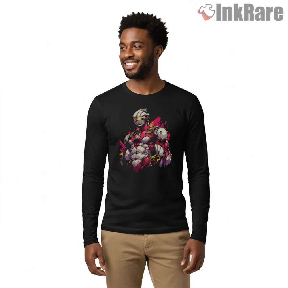 Ultraman Neon Armor Hero Illustration Shirt on black long sleeve shirt for men graphic tee