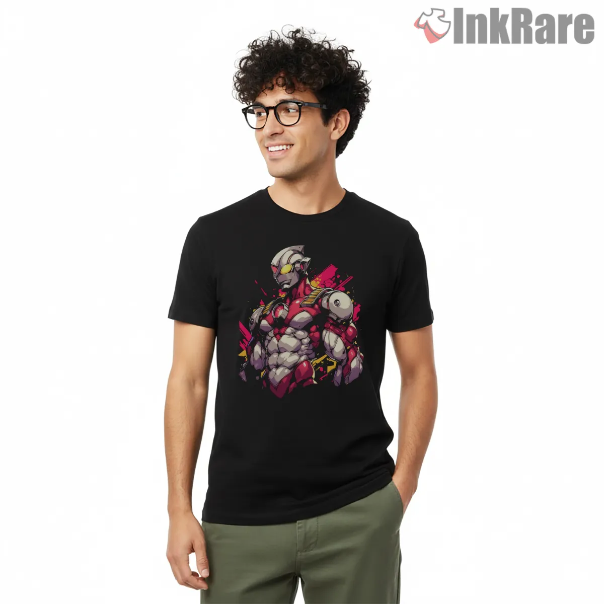 Ultraman Neon Armor Hero Illustration Shirt on black short sleeve shirt for men graphic tee