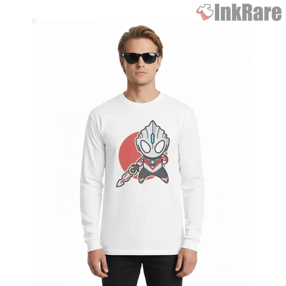 Ultraman Orb Origin Chibi Guardian Sword Shirt on white long sleeve shirt for men graphic tee