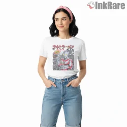 Ultraman Ramen Fighter Kaiju Flavor Poster Shirt on white short sleeve shirt for women graphic tee