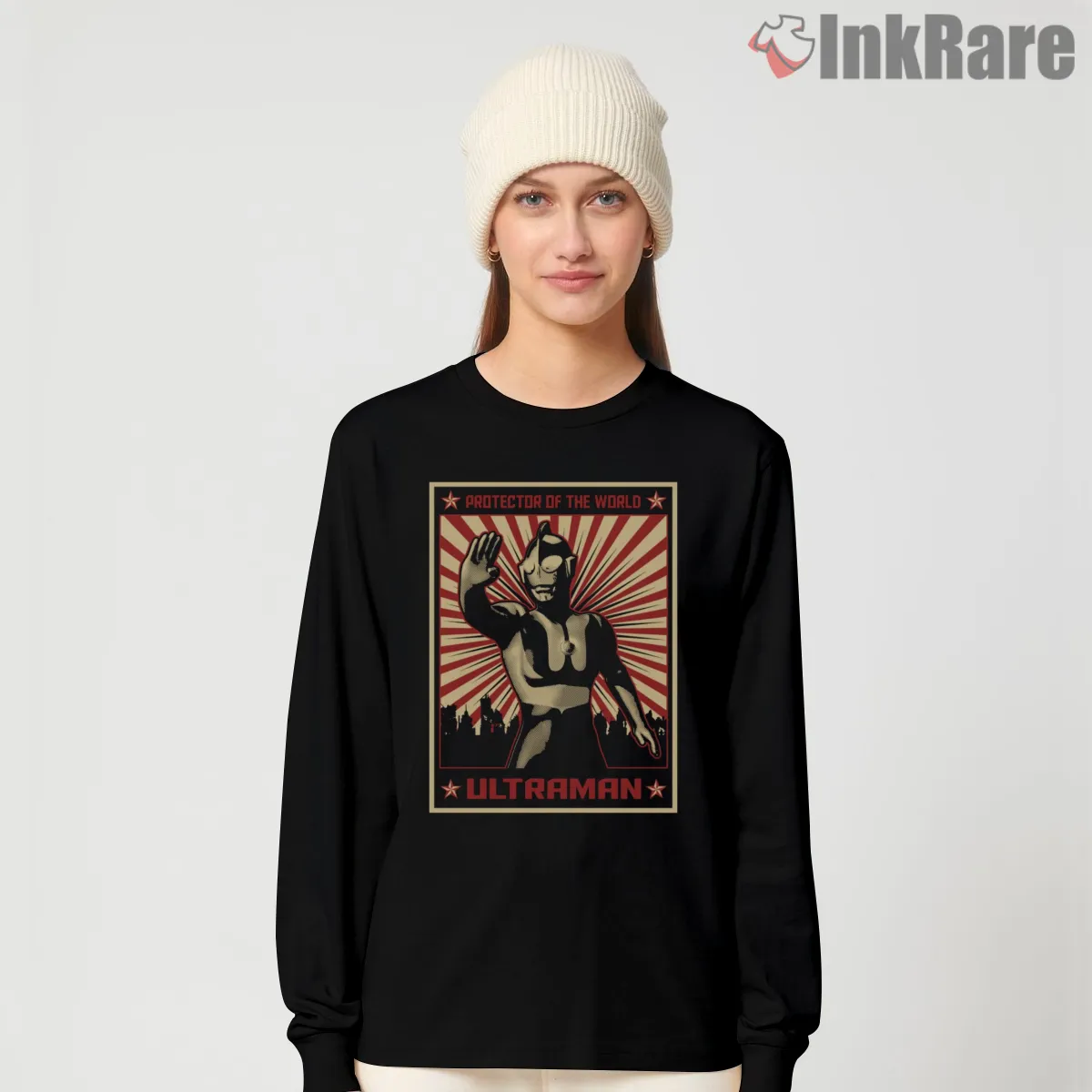 Ultraman Retro Protector Of The World Poster Long Sleeve Black Ultraman Retro Protector Of The World Poster Shirt on black long sleeve shirt for women graphic tee