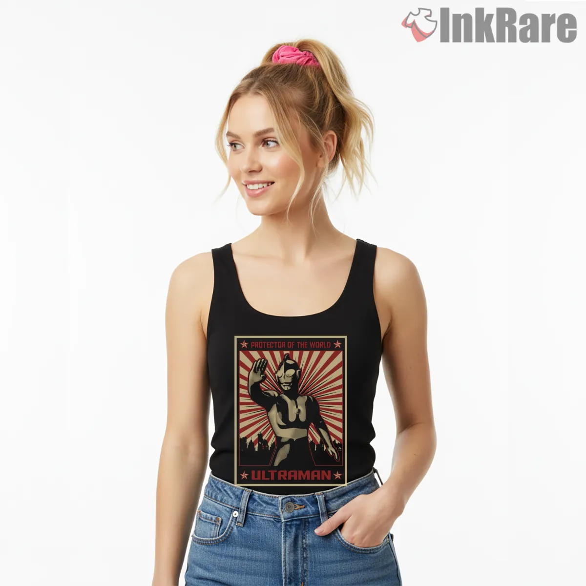 Ultraman Retro Protector Of The World Poster Tank Top Black Ultraman Retro Protector Of The World Poster Shirt on black tank top for women graphic tee