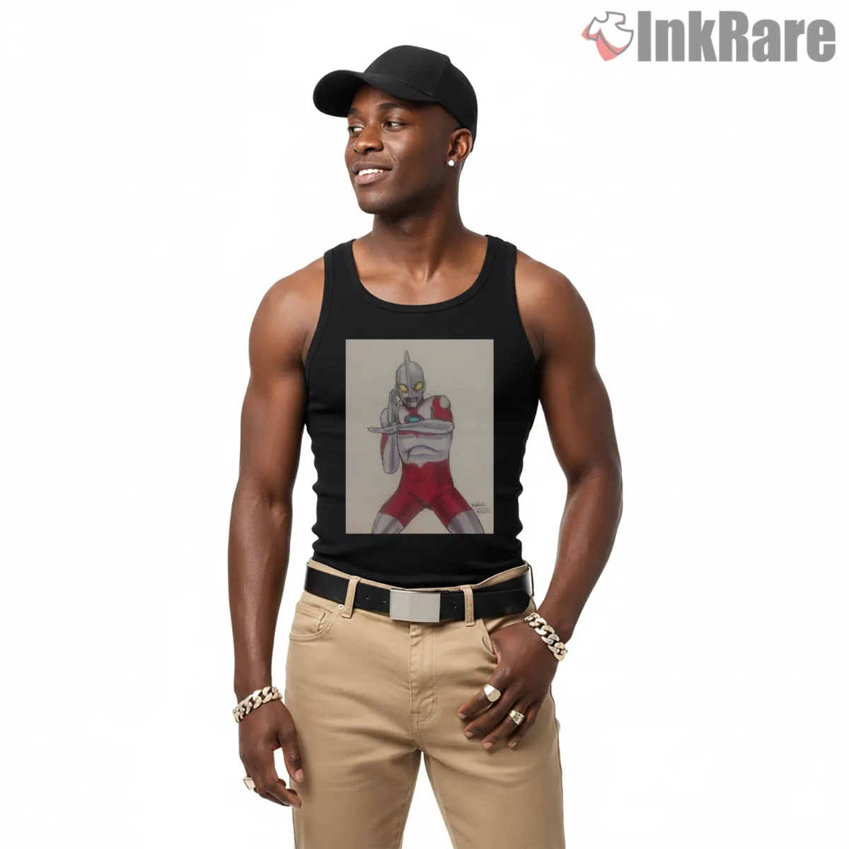 Ultraman Sketch Style Hero Power Stance Tank Top Black Ultraman Sketch Style Hero Power Stance Shirt on black tank top for men graphic tee