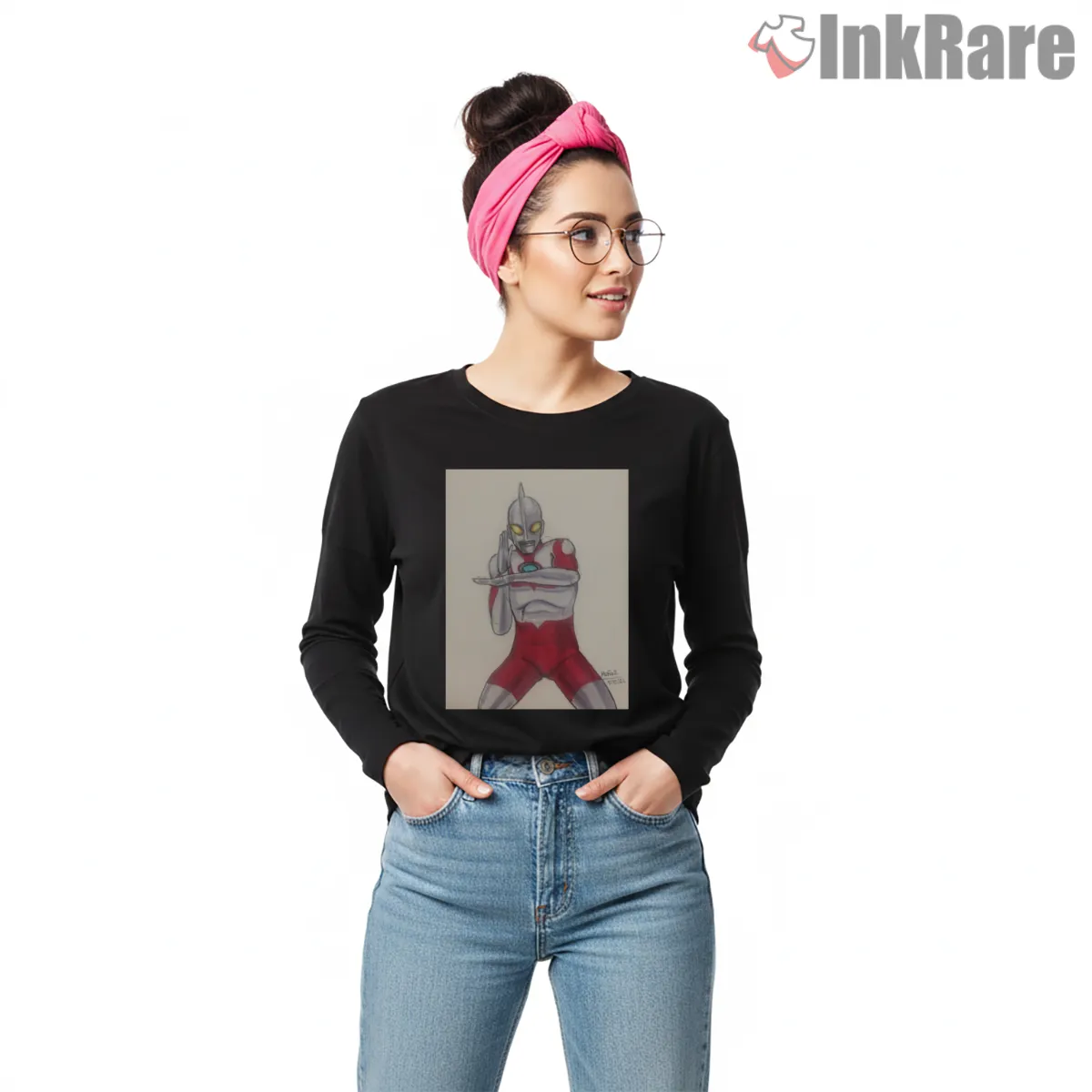 Ultraman Sketch Style Hero Power Stance Long Sleeve Black Ultraman Sketch Style Hero Power Stance Shirt on black long sleeve shirt for women graphic tee