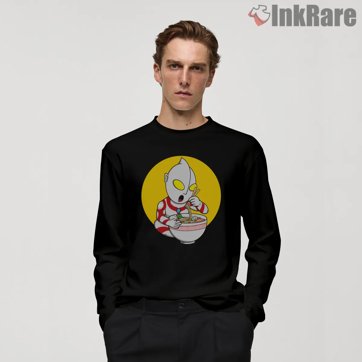 Ultraman Udon Noodle Lover Cartoon Long Sleeve Black Ultraman Udon Noodle Lover Cartoon Shirt on black long sleeve shirt for men graphic tee
