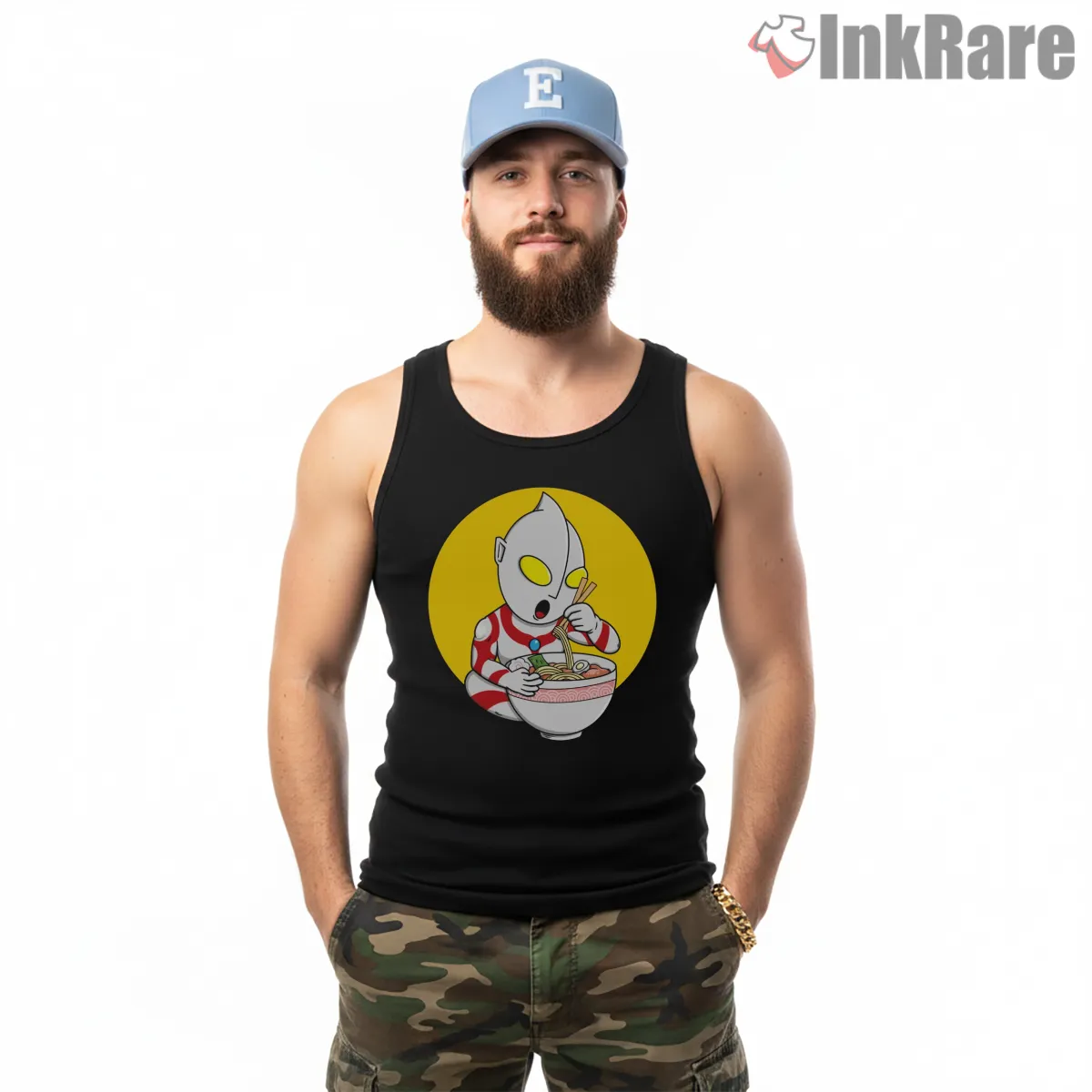 Ultraman Udon Noodle Lover Cartoon Shirt on black tank top for men graphic tee