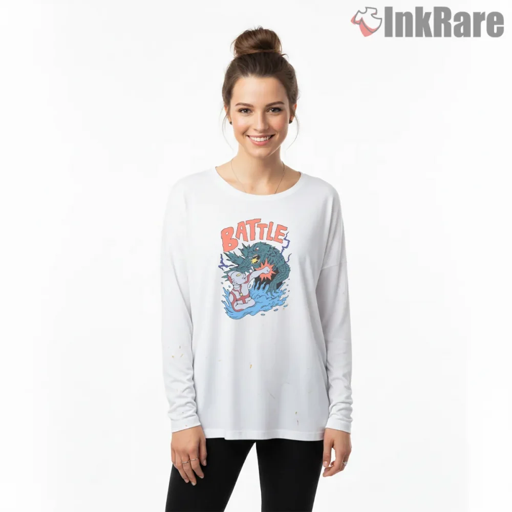 Ultraman Versus Godzilla Kaiju Clash Shirt on white long sleeve shirt for women graphic tee