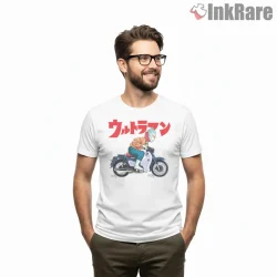 Ultraman Vintage Motorcycle Rider Poster Shirt on white short sleeve shirt for men graphic tee