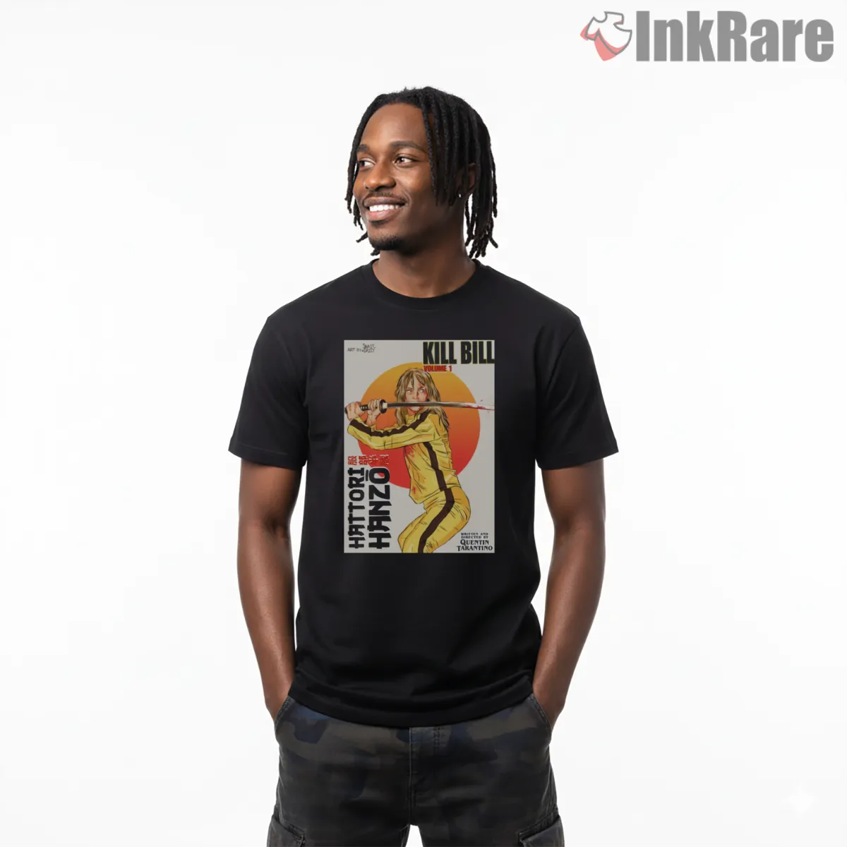 Uma Thurman Kill Bill Japanese Poster Style Shirt on black short sleeve shirt for men graphic tee
