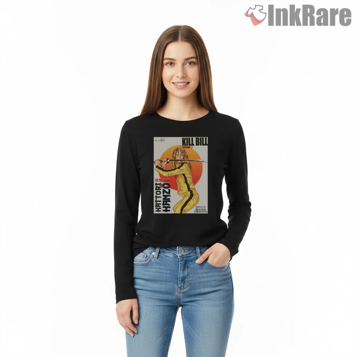 Uma Thurman Kill Bill Japanese Poster Style Long Sleeve Black Uma Thurman Kill Bill Japanese Poster Style Shirt on black long sleeve shirt for women graphic tee