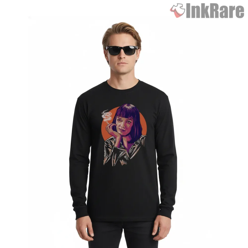 Uma Thurman Lounge Portrait Shirt on black long sleeve shirt for men graphic tee
