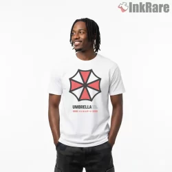 Umbrella Corporation Classic Distressed Logo Shirt on white short sleeve shirt for men graphic tee