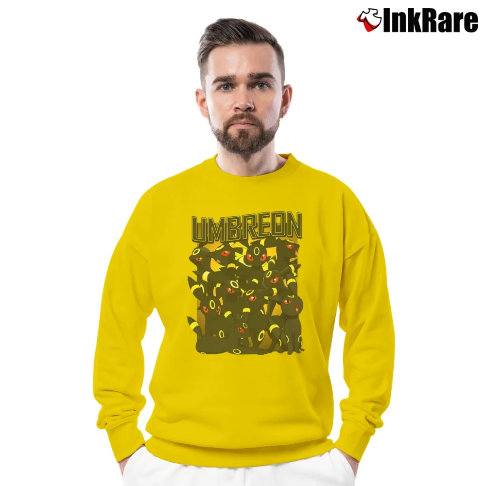Men’s Umbreon Pokemon Retro Custom Graphic Crewneck Sweatshirt in yellow | Cozy Fabric, Clean Style