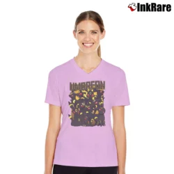 Women’s Umbreon Pokemon Retro Custom Graphic V-Neck Tee in light pink | Chic Neckline, Soft Texture