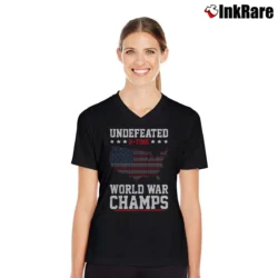 Women’s Undefeated 2 Time World War Champs V-Neck Tee in black | Chic Neckline, Soft Texture