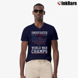 Men’s Undefeated 2 Time World War Champs V-Neck Tee in navy | Sharp, Breathable, Everyday Staple