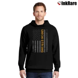 Men’s union strong american flag retro for Patriotic and Union Workers Pullover Hoodie in black | Cozy, Durable, Modern Fit