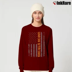Women’s union strong american flag retro for Patriotic and Union Workers Long-Sleeve Top in maroon | Sleek, Versatile, All-Season