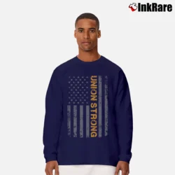 Men’s union strong american flag retro for Patriotic and Union Workers Long-Sleeve Shirt in navy | Sleek, Lightweight, Year-Round Wear