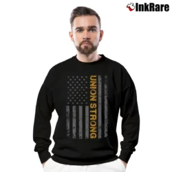 Men’s union strong american flag retro for Patriotic and Union Workers Crewneck Sweatshirt in black | Cozy Fabric, Clean Style