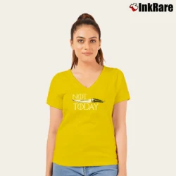 Women’s Unisex Game Of Thrones Not Today Catspaw V-Neck Tee in yellow | Chic Neckline, Soft Texture