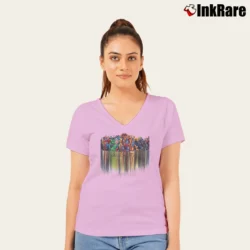 Women’s Universal Studios Marvel Comics Crossover V-Neck Tee in light pink | Chic Neckline, Soft Texture
