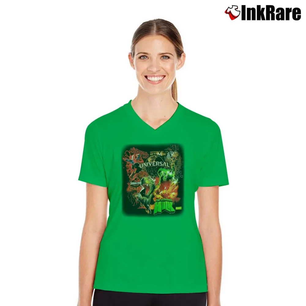 Women’s Universal Studios Marvel Graphic V-Neck Tee in irish green | Chic Neckline, Soft Texture