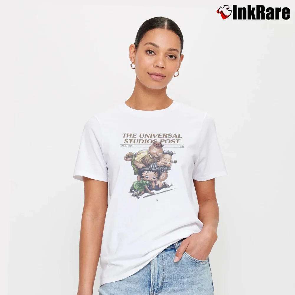 Women’s Universal Studios Popeye And Betty Boop Cartoon Signature T-Shirt in white | Soft, Flattering Fit
