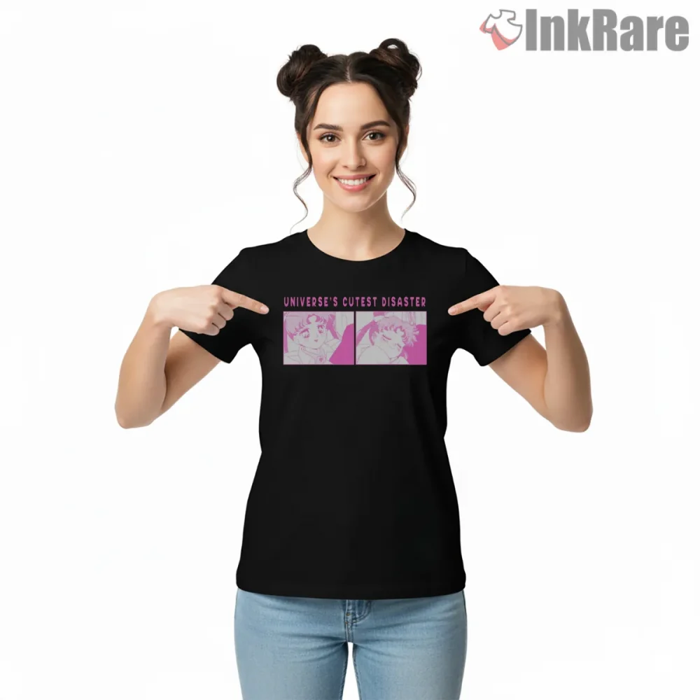 Universe Cutest Disaster Usagi Tsukino Retro Anime Shirt on black short sleeve shirt for women graphic tee