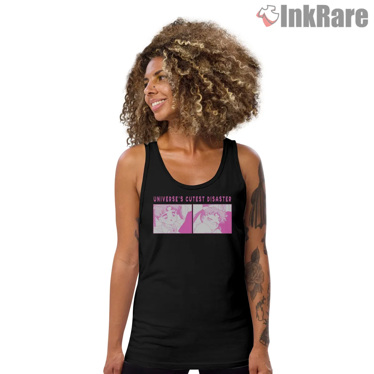 Universe Cutest Disaster Usagi Tsukino Retro Anime Tank Top Black Universe Cutest Disaster Usagi Tsukino Retro Anime Shirt on black tank top for women graphic tee