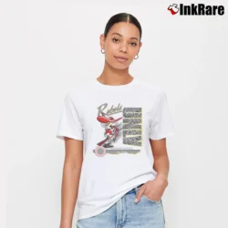 Women’s UNLV Runnin Rebels Hey Reb Mascot 90s March Madness Signature T-Shirt in white | Soft, Flattering Fit