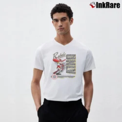 Men’s UNLV Runnin Rebels Hey Reb Mascot 90s March Madness V-Neck Tee in white | Sharp, Breathable, Everyday Staple
