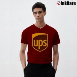 Men’s Ups Postal Delivery Graphic V-Neck Tee in maroon | Sharp, Breathable, Everyday Staple