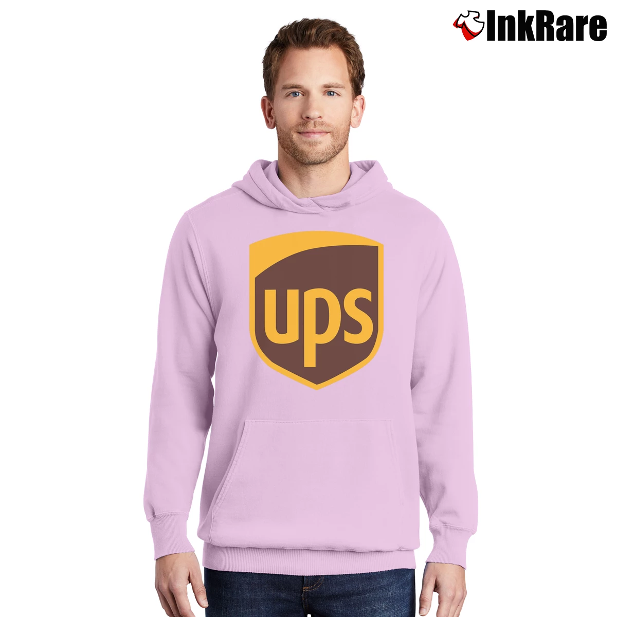 Men’s Ups United Parcel Service Pullover Hoodie in light pink | Cozy, Durable, Modern Fit