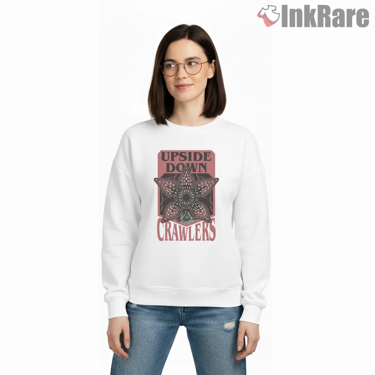 Upside Down Crawlers Demogorgon Monster Badge Shirt on graphic shirt for women graphic tee