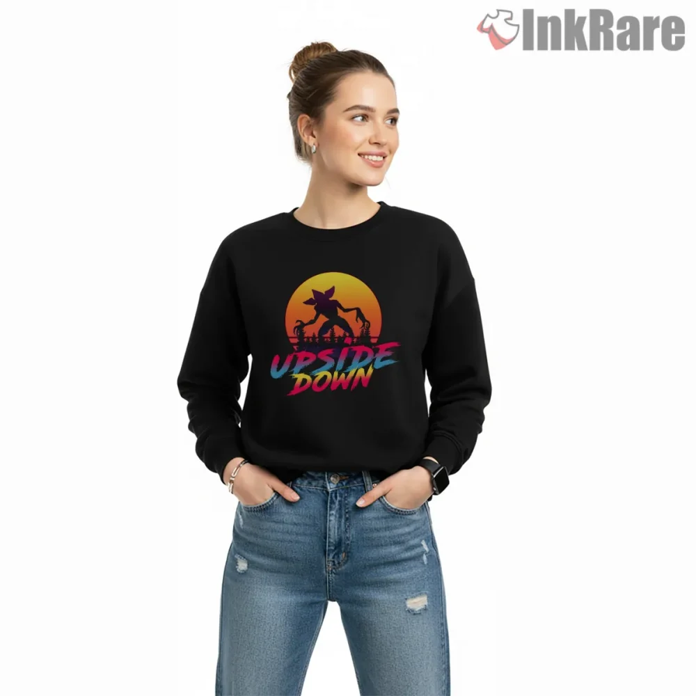 Upside Down Sunset Demogorgon Silhouette Shirt on graphic shirt for women graphic tee