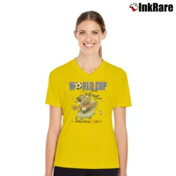 Women’s USA World Cup 1994 Striker Mascot Soccer V-Neck Tee in yellow | Chic Neckline, Soft Texture