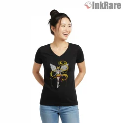 Usagi Tsukino Classic Sailor Moon Shirt on black v-neck shirt for women graphic tee